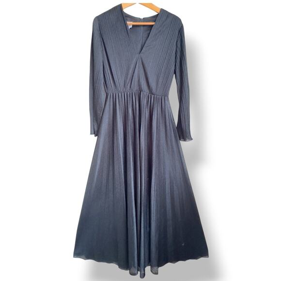 Miss Rubette Vintage Black Pleated Maxi Dress Sheer Sleeves 60s 70s Sz 12 - Picture 11 of 11